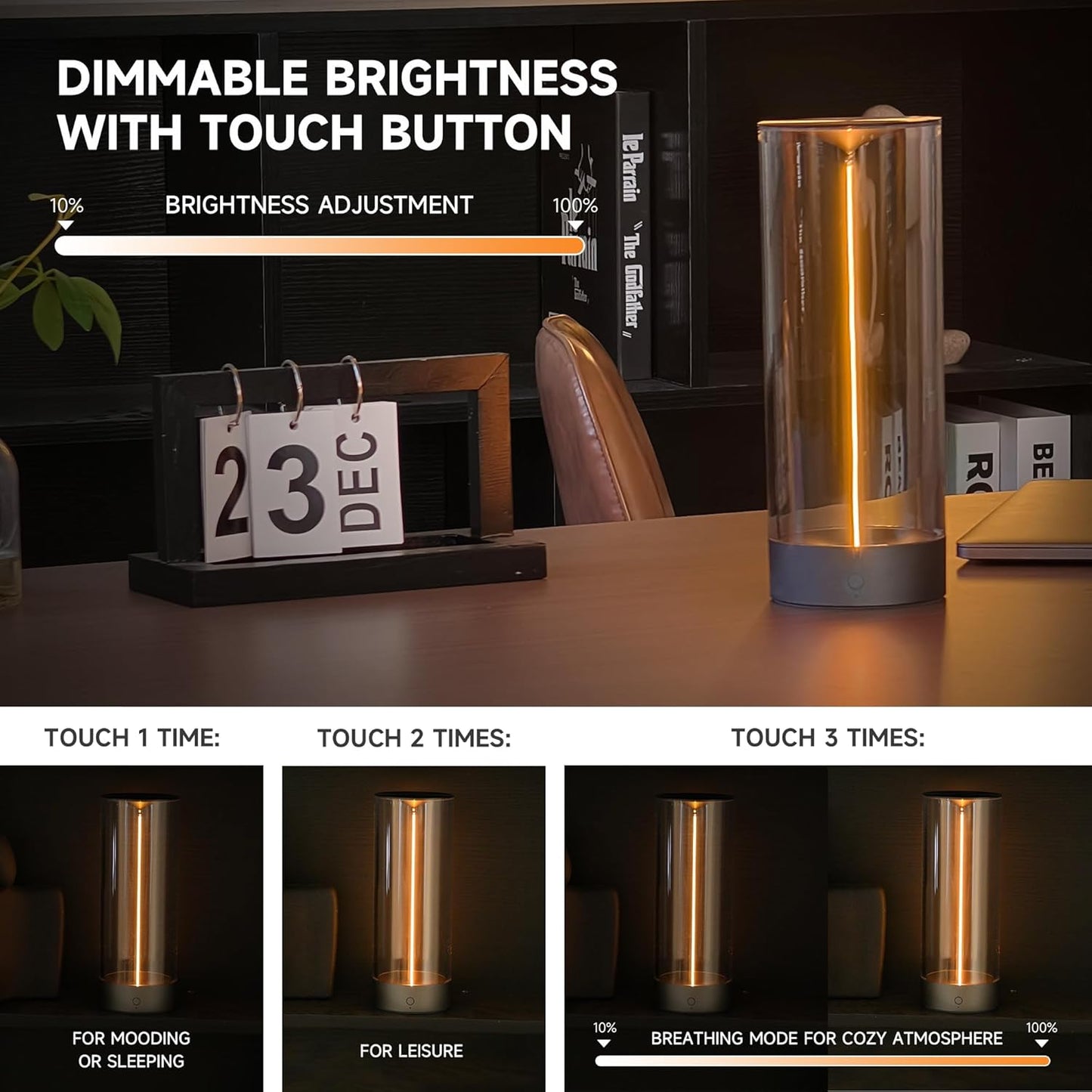 Minimalist Cordless LED Desk Lamp – Rechargeable & Dimmable Night Light