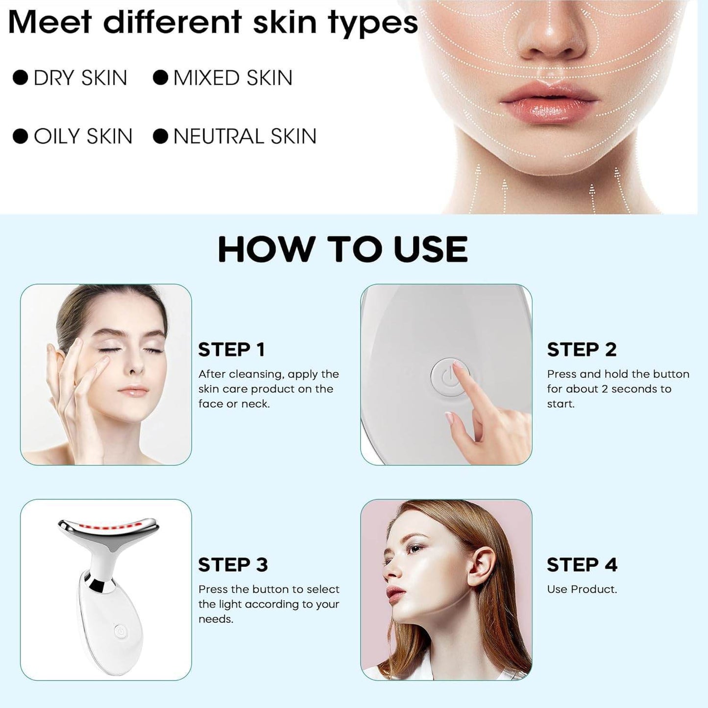 7-Color LED Red Light Therapy Facial Wand – Blue Light Acne Treatment & Anti-Aging Face Neck Massager - Trendhub Pakistan