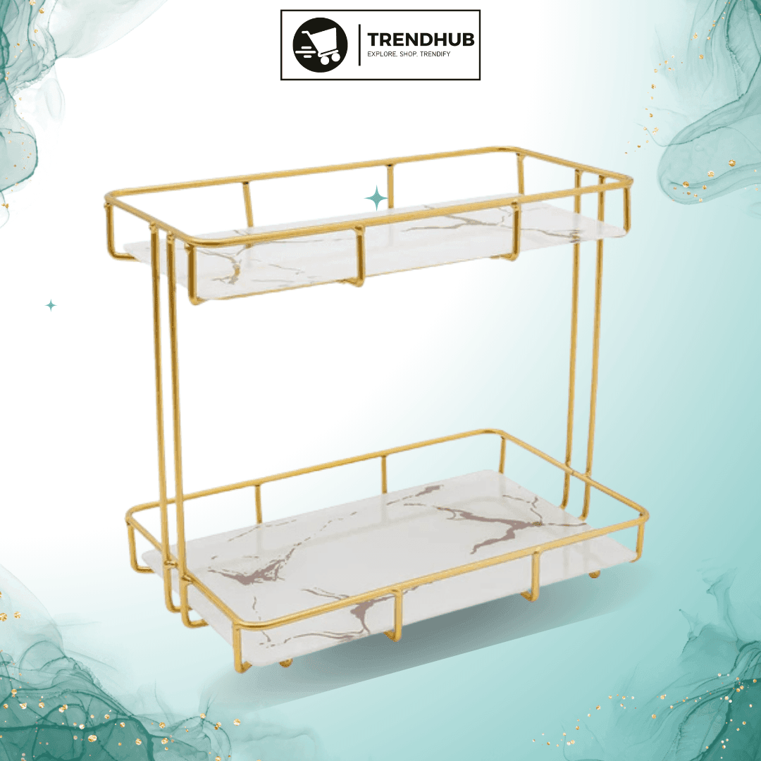 Birdcage-Style Double Layer Metal Vanity Storage Rack – Space-Saving Organizer for Vanity, Bathroom, Countertop & Dressing Table - Trendhub Pakistan