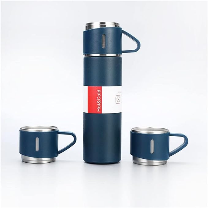 Double-Layer Stainless Steel Vacuum Flask Set (3 Cups)