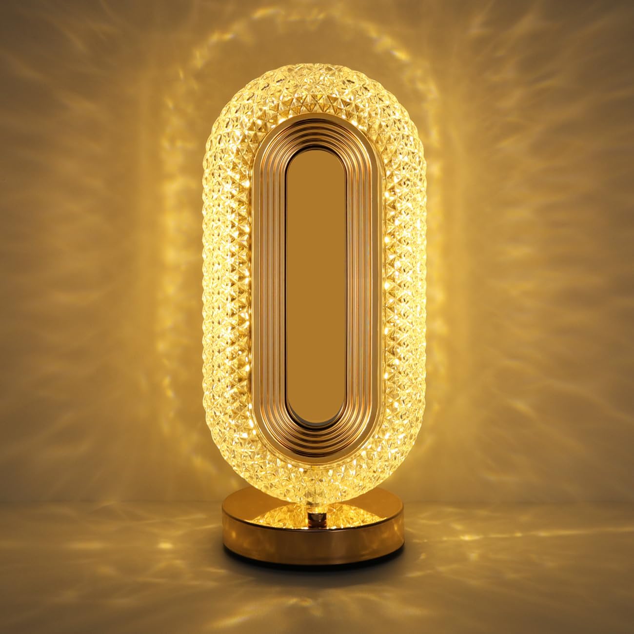 Crystal Table Lamp - Oval Rechargeable Night Light with USB Port