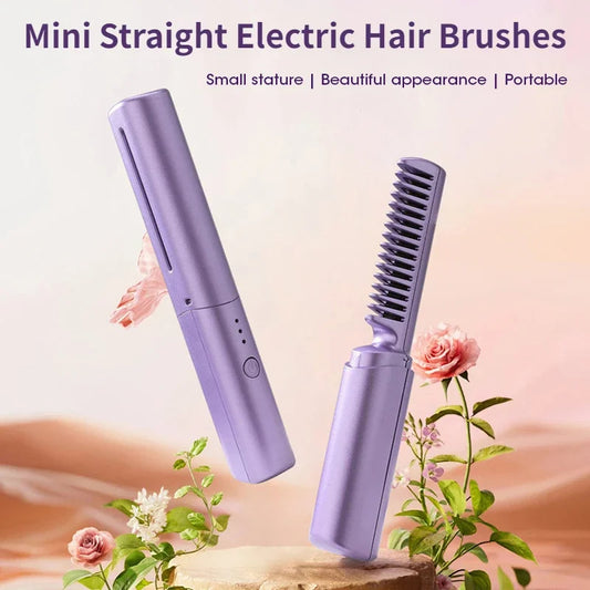 Rechargeable Portable Hair Straightener Brush - 4000mAh Battery Straightener Brush, Anti-Scald Straightening Comb for All Hair Types