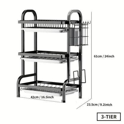 2-Tier & 3-Tier Dish Drying Rack – Large Kitchen Organizer with Holders & Drain Trays - Trendhub Pakistan