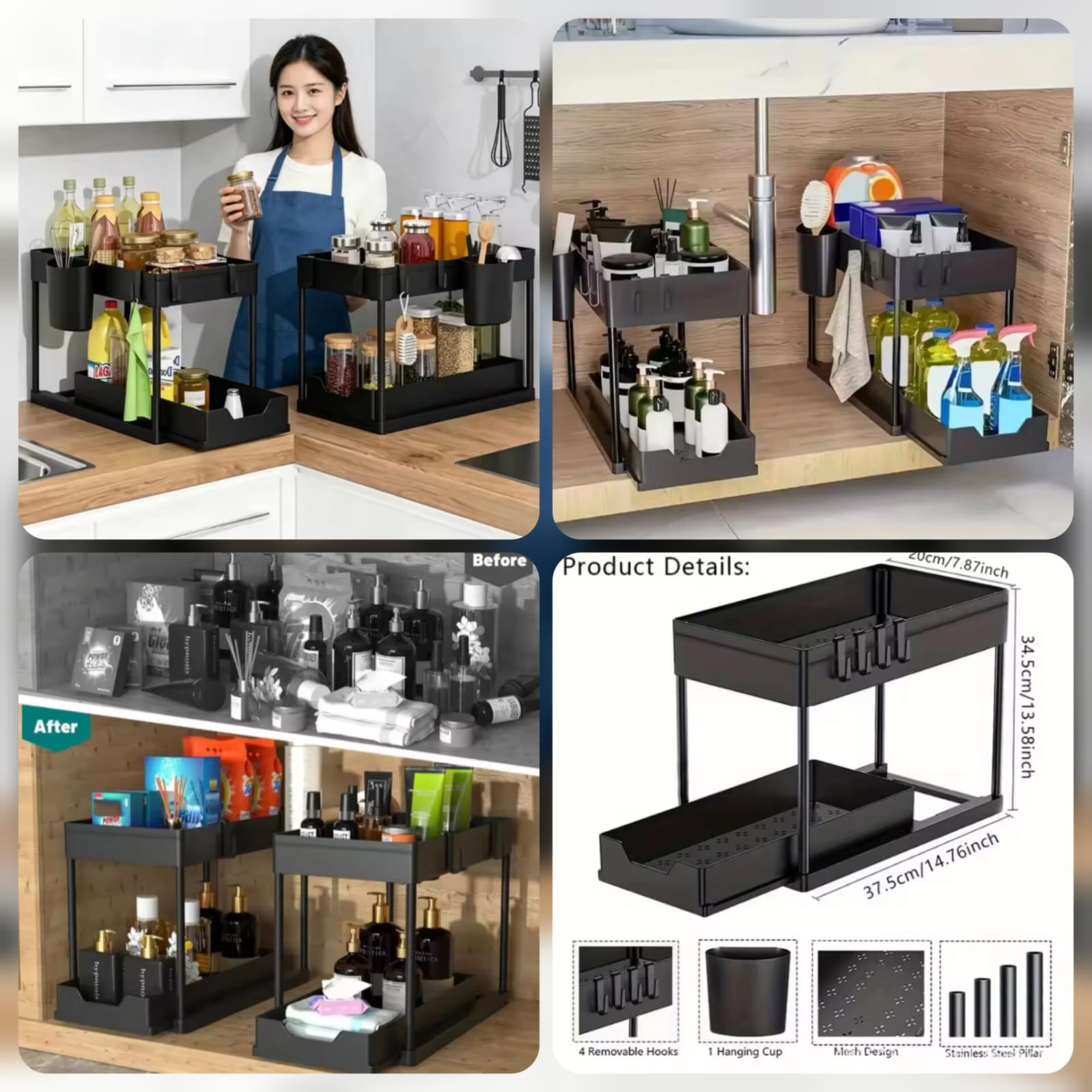 2-Tier Pull-Out Cabinet Organizer Rack – Kitchen & Bathroom Storage ...