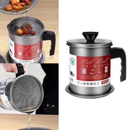 Oil Container with Strainer - Stainless Steel