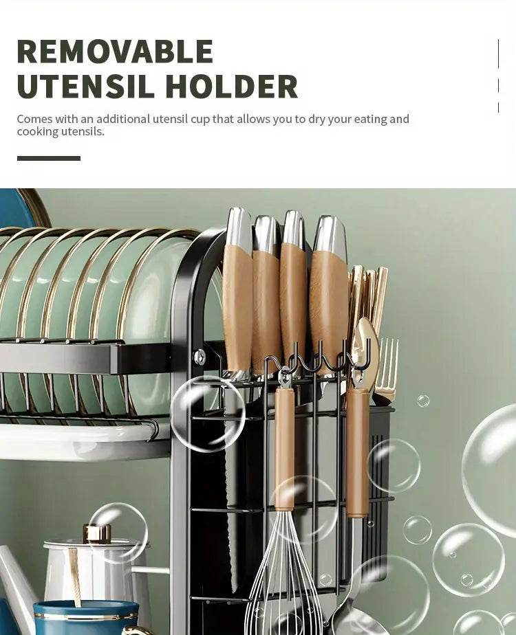 2-Tier & 3-Tier Dish Drying Rack – Large Kitchen Organizer with Holders & Drain Trays - Trendhub Pakistan