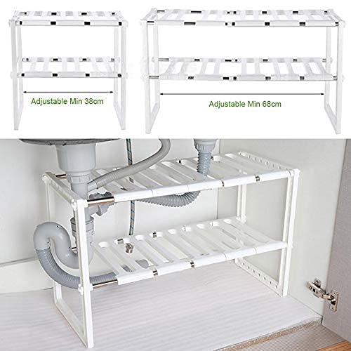 Stainless Steel Storage Organizer Adjustable Kitchen Rack Holder, White, Tabletop, Countertop, Plastic Shelves