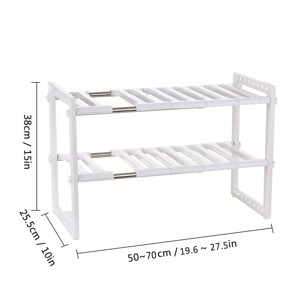 Stainless Steel Storage Organizer Adjustable Kitchen Rack Holder, White, Tabletop, Countertop, Plastic Shelves