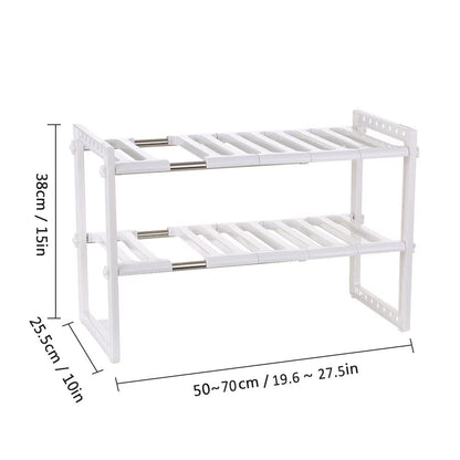 Stainless Steel Storage Organizer Adjustable Kitchen Rack Holder, White, Tabletop, Countertop, Plastic Shelves