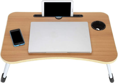 Laptop Table - Bed Desk Stand with Foldable Legs & Cup Slot