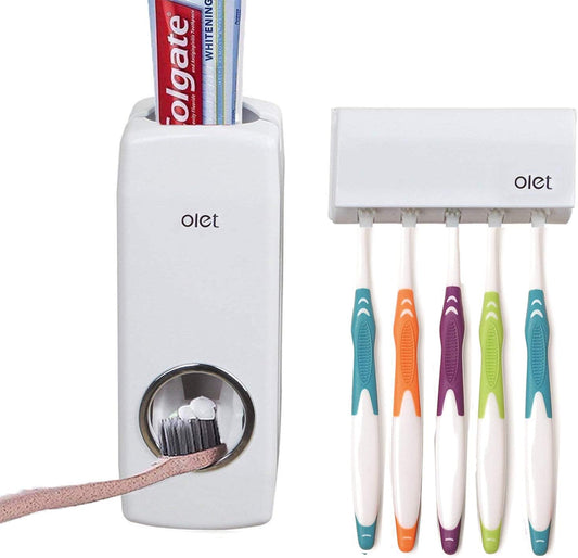 Toothpaste Dispenser and Toothbrush Holder Set