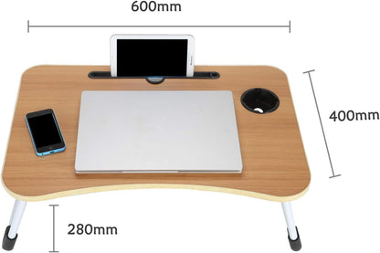 Laptop Table - Bed Desk Stand with Foldable Legs & Cup Slot