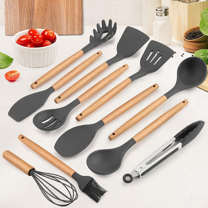 Kitchen Utensils Set of 12, Silicone Cooking Utensils with Holder