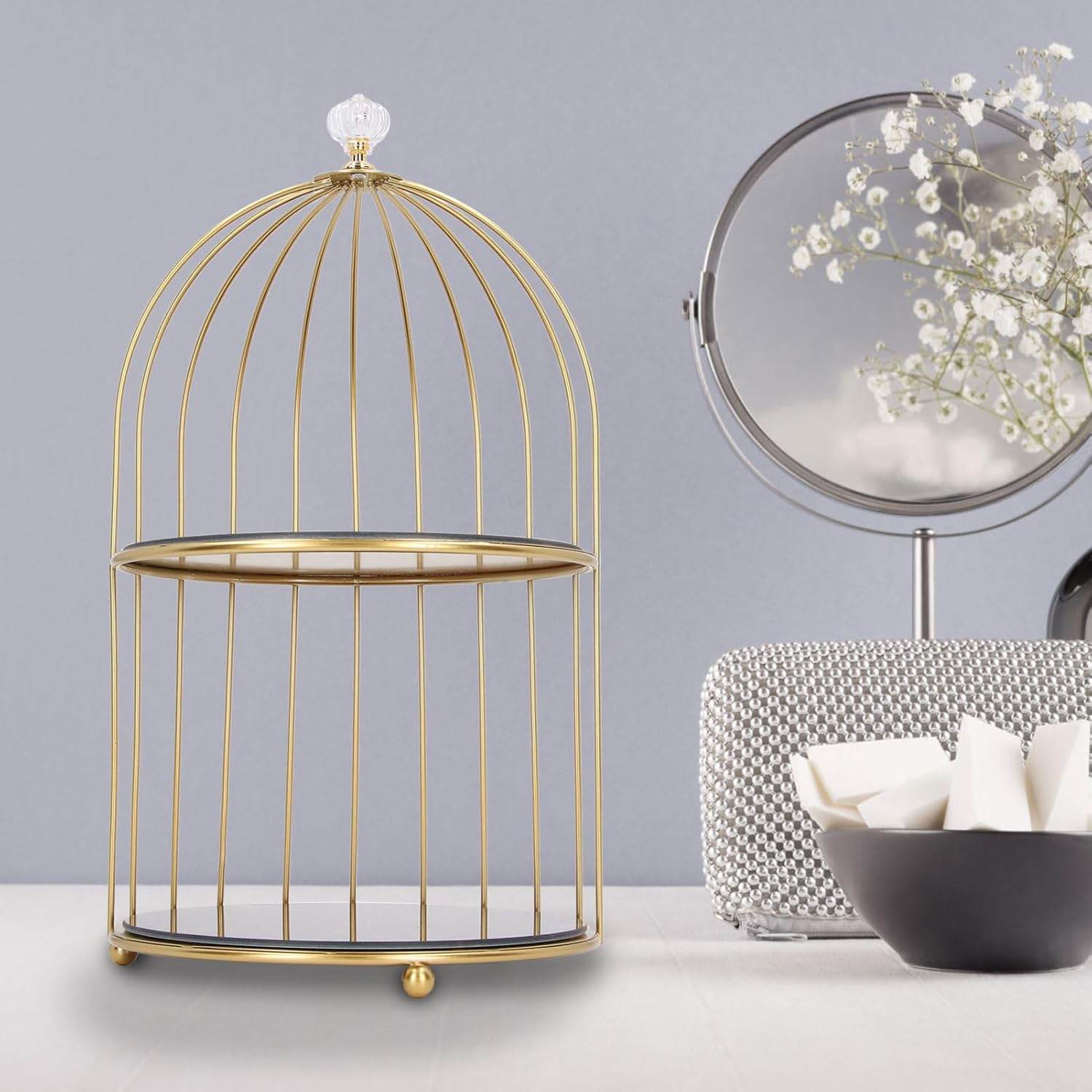Birdcage-Style Double Layer Metal Vanity Storage Rack – Space-Saving Organizer for Vanity, Bathroom, Countertop & Dressing Table - Trendhub Pakistan