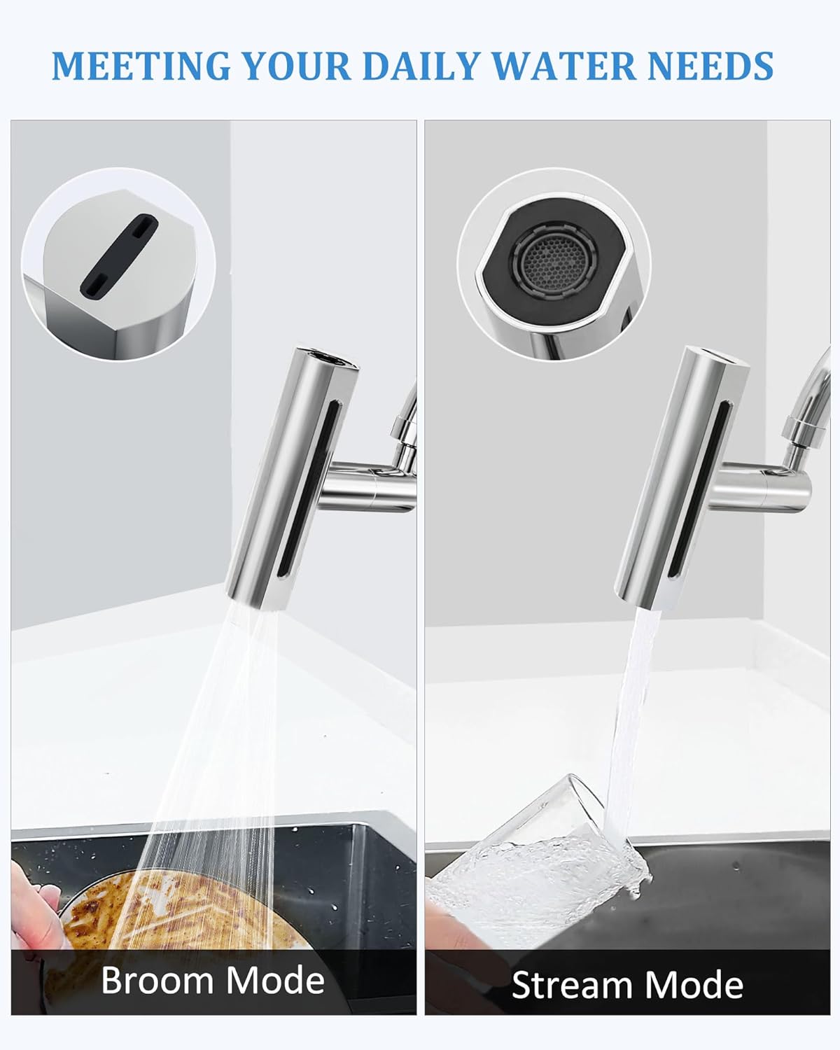 4 in 1 Waterfall Kitchen Faucet, 360°Swivel Faucet