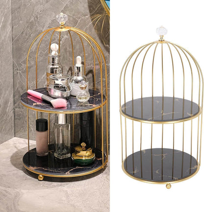 Birdcage-Style Double Layer Metal Vanity Storage Rack – Space-Saving Organizer for Vanity, Bathroom, Countertop & Dressing Table - Trendhub Pakistan