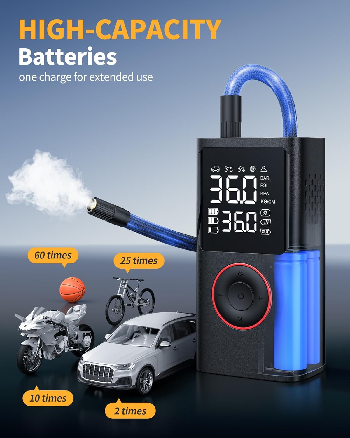 Cordless Tire Inflator - Portable Air Pump with LED & Digital Display 150 PSI