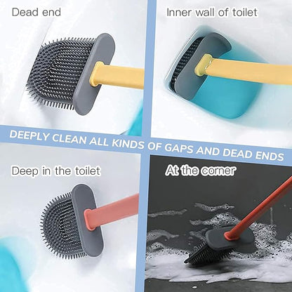 Deep-Cleaning Silicone Toilet Brush and Holder Set for Bathroom