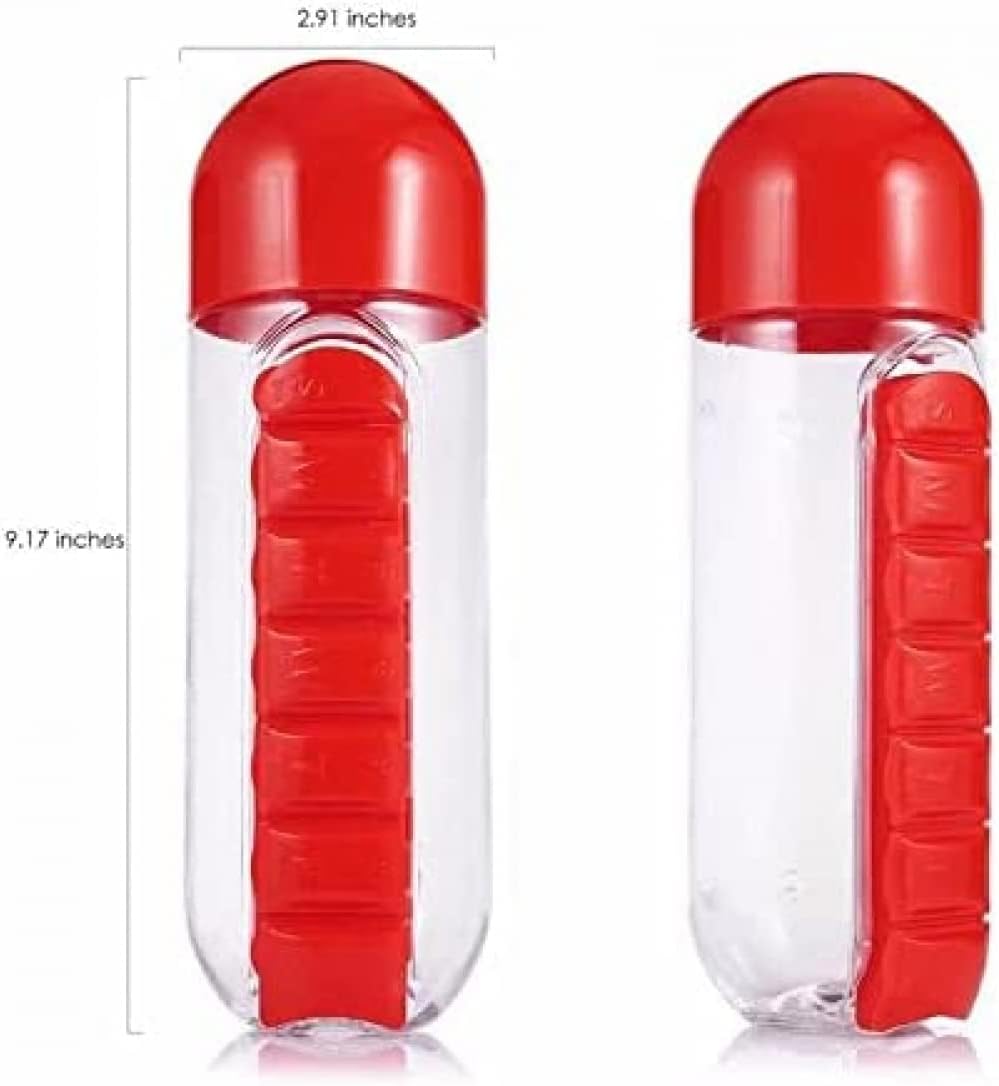 800ml sports water bottle with pill box attached for daily vitamins
