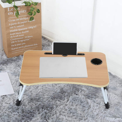 Laptop Table - Bed Desk Stand with Foldable Legs & Cup Slot