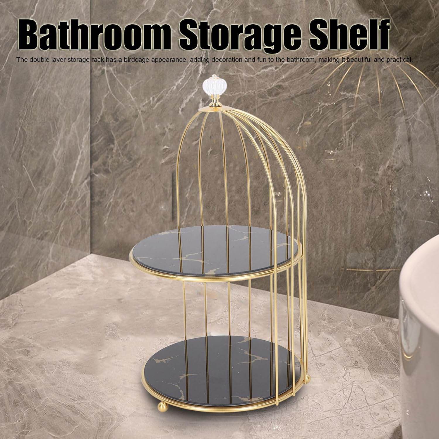 Birdcage-Style Double Layer Metal Vanity Storage Rack – Space-Saving Organizer for Vanity, Bathroom, Countertop & Dressing Table - Trendhub Pakistan