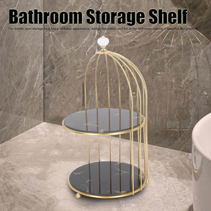 Birdcage-Style Double Layer Metal Vanity Storage Rack – Space-Saving Organizer for Vanity, Bathroom, Countertop & Dressing Table - Trendhub Pakistan