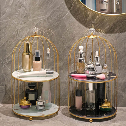 Birdcage-Style Double Layer Metal Vanity Storage Rack – Space-Saving Organizer for Vanity, Bathroom, Countertop & Dressing Table - Trendhub Pakistan