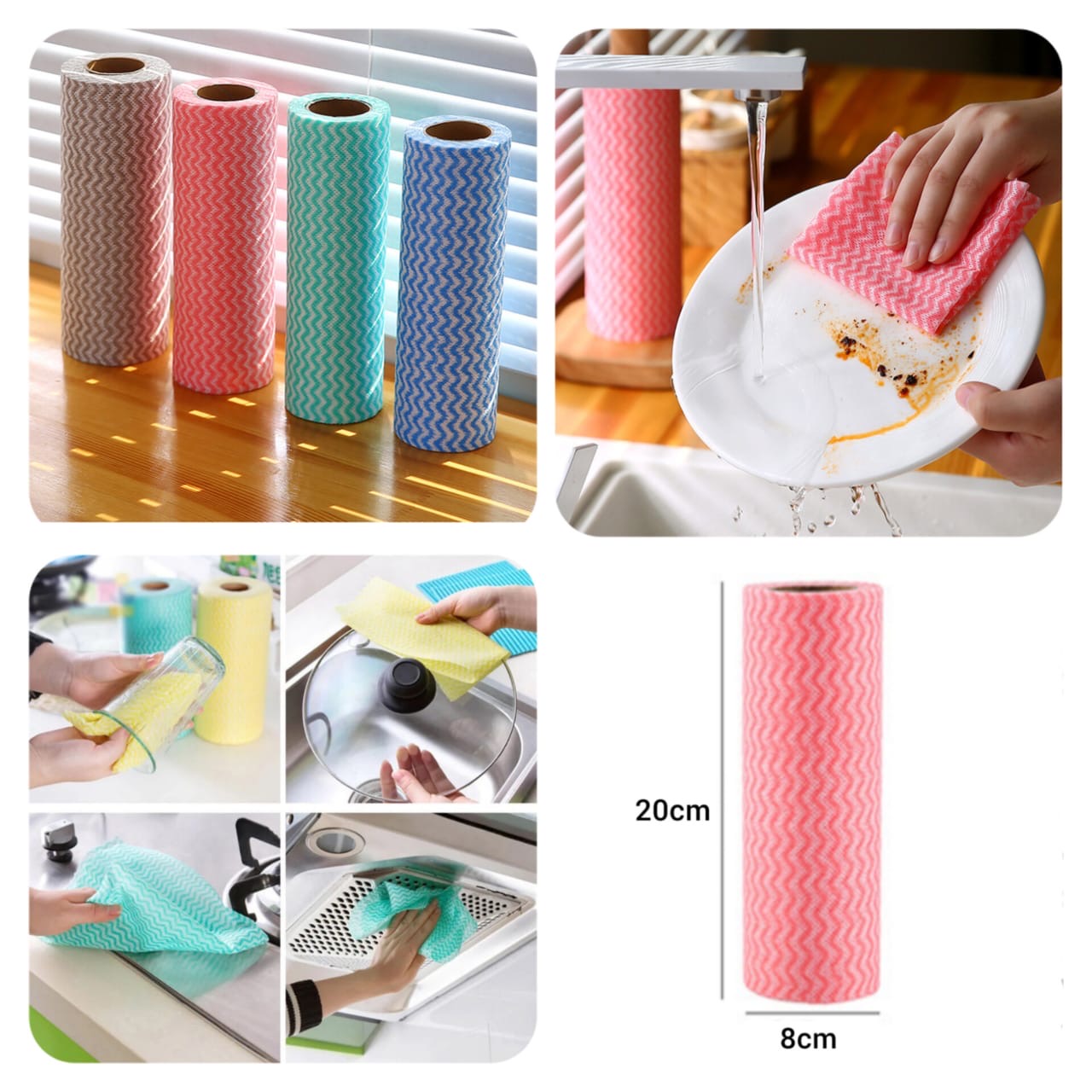 Reusable Cleaning Cloths Wipe Roll, Dish Wash Cloths, Cleaning Washcloth Towel for Kitchen Bathroom Furniture and Car