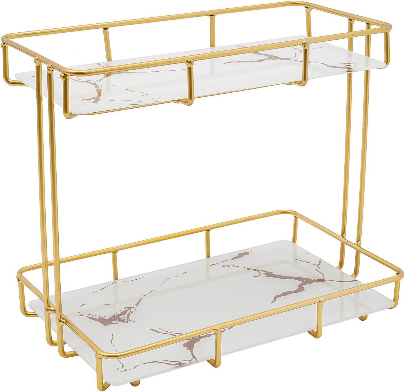 Birdcage-Style Double Layer Metal Vanity Storage Rack – Space-Saving Organizer for Vanity, Bathroom, Countertop & Dressing Table - Trendhub Pakistan