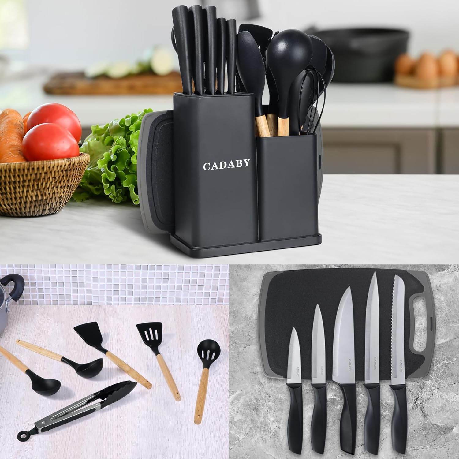 19-Piece Kitchen Utensil & Knife Set with Cutting Board - Trendhub Pakistan