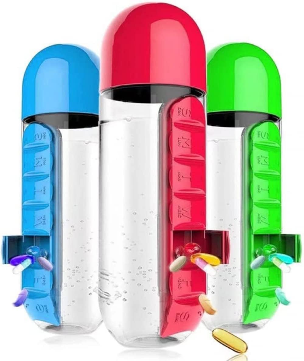 Daily vitamin planner water bottle with durable PC and PP materials