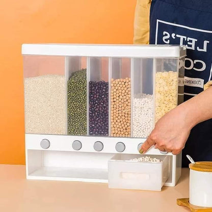 Wall-Mounted Rotating Rice/Cereal Dispenser - 6 Portions