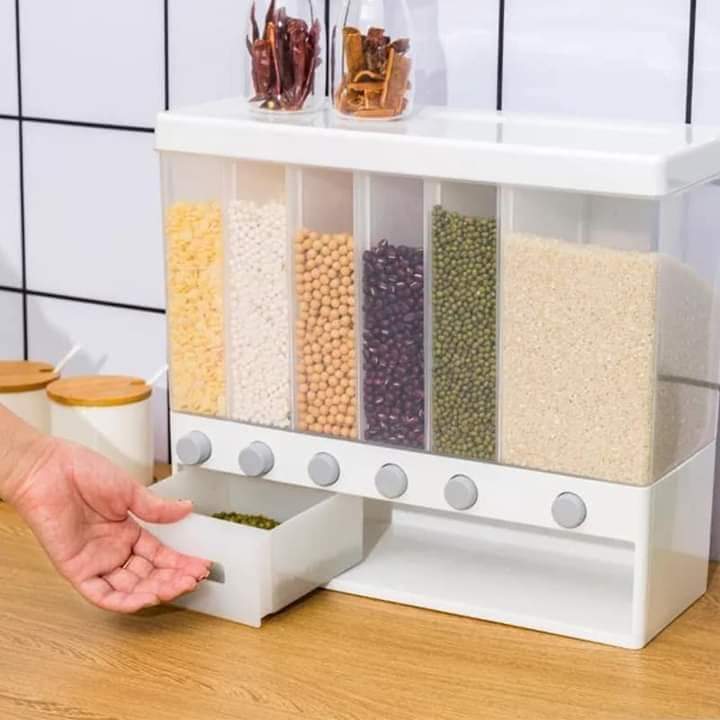 Wall-Mounted Rotating Rice/Cereal Dispenser - 6 Portions