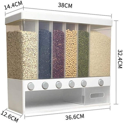 Wall-Mounted Rotating Rice/Cereal Dispenser - 6 Portions