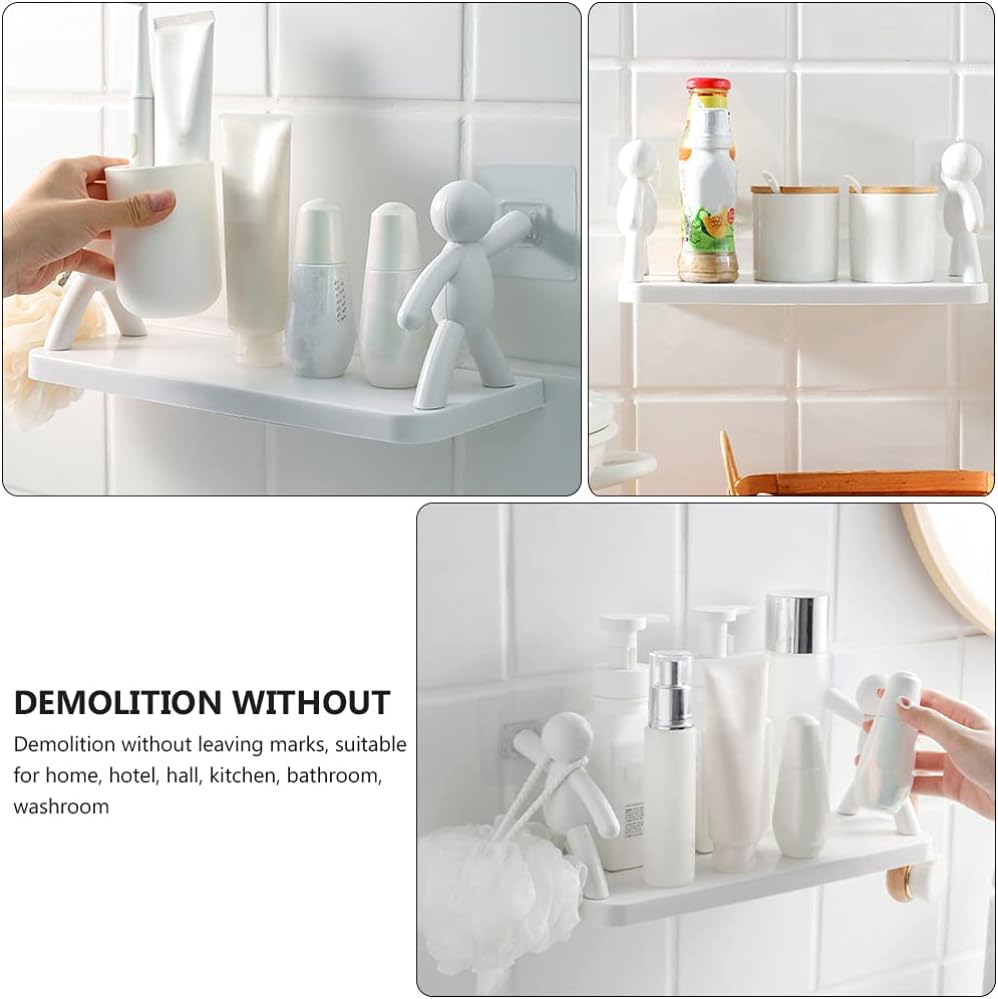 Floating stick-on wall shelf for bathroom storage