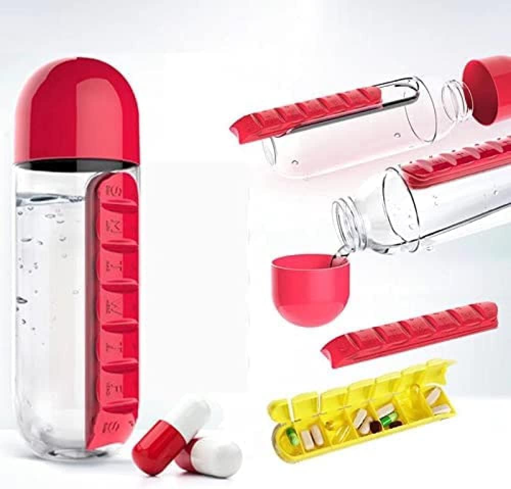 Portable pill storage bottle with detachable cup lid