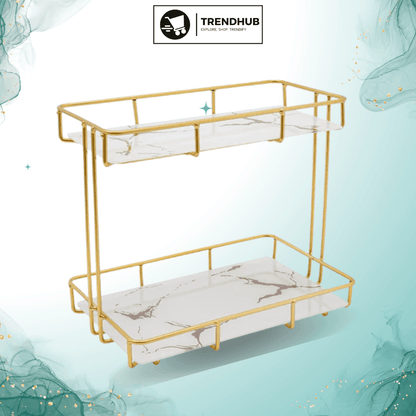 Birdcage-Style Double Layer Metal Vanity Storage Rack – Space-Saving Organizer for Vanity, Bathroom, Countertop & Dressing Table - Trendhub Pakistan