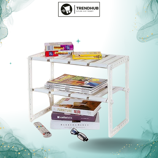 Stainless Steel Storage Organizer Adjustable Kitchen Rack Holder, White, Tabletop, Countertop, Plastic Shelves
