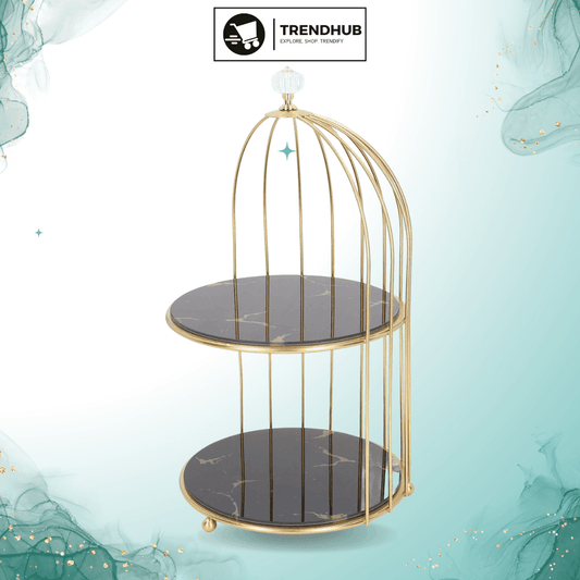 Birdcage-Style Double Layer Metal Vanity Storage Rack – Space-Saving Organizer for Vanity, Bathroom, Countertop & Dressing Table - Trendhub Pakistan