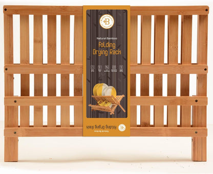 Wooden dish rack with top tier for plates and bottom tier for cups