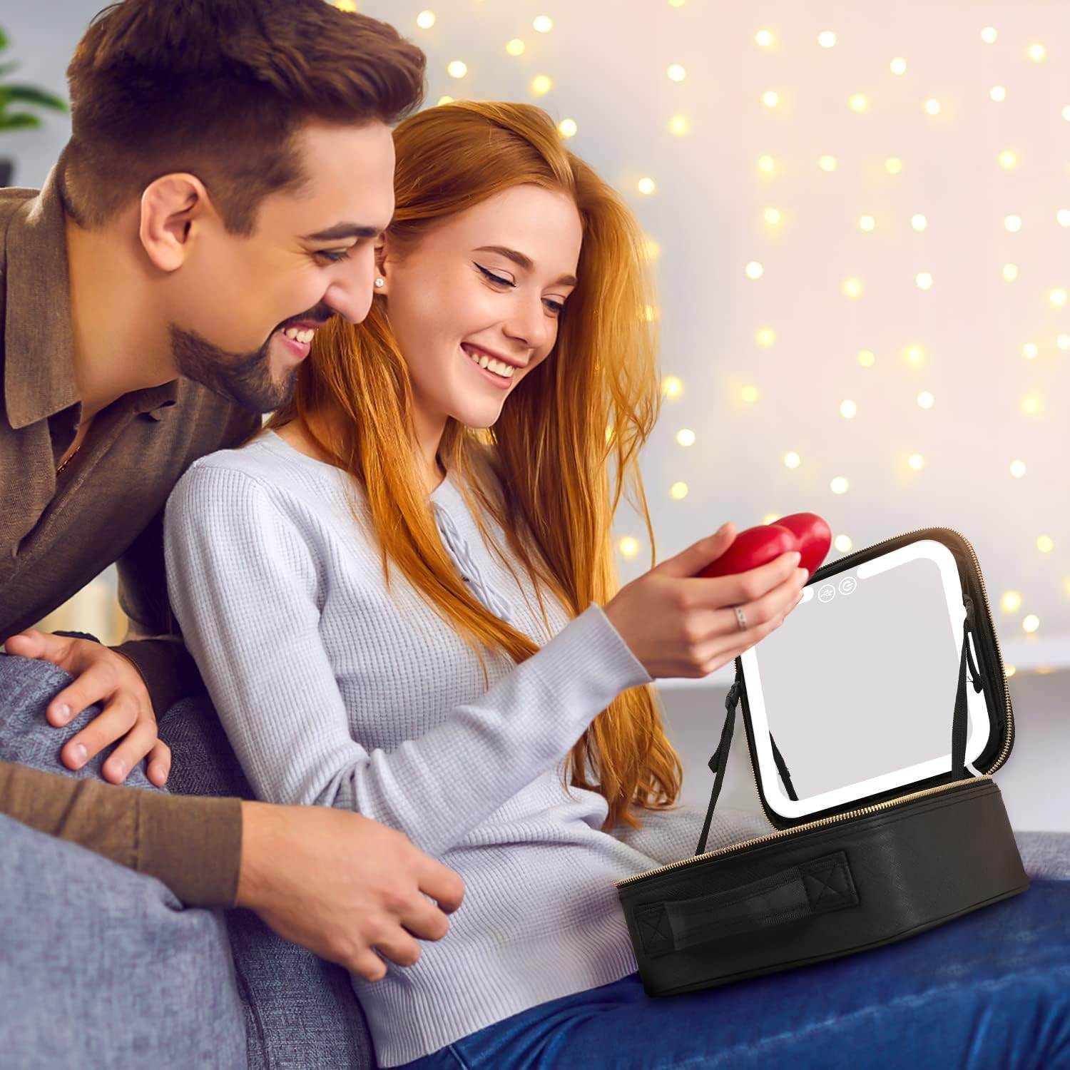 Travel Makeup Bag with LED Mirror & 3 Light Modes - Trendhub Pakistan