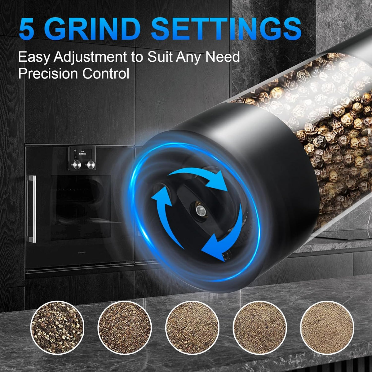 Electric Salt & Pepper Grinder – Automatic Adjustable Spice Mill with ...