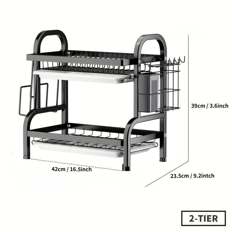 2-Tier & 3-Tier Dish Drying Rack – Large Kitchen Organizer with Holders & Drain Trays - Trendhub Pakistan