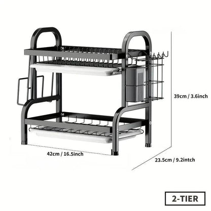 2-Tier & 3-Tier Dish Drying Rack – Large Kitchen Organizer with Holders & Drain Trays - Trendhub Pakistan