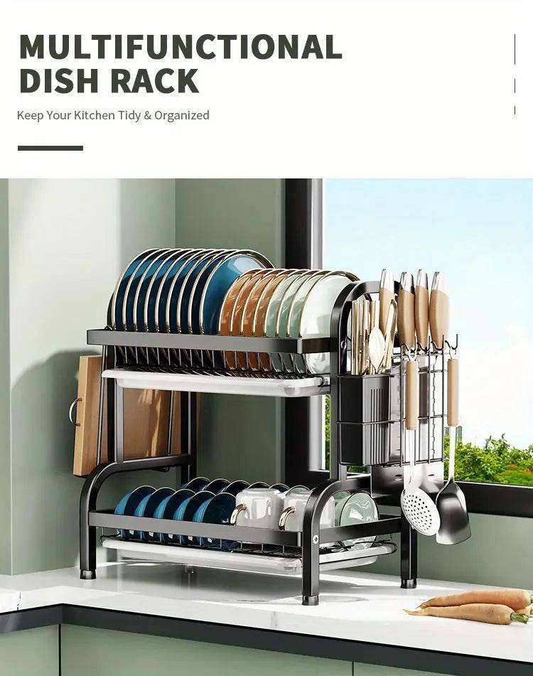 2-Tier & 3-Tier Dish Drying Rack – Large Kitchen Organizer with Holders & Drain Trays - Trendhub Pakistan