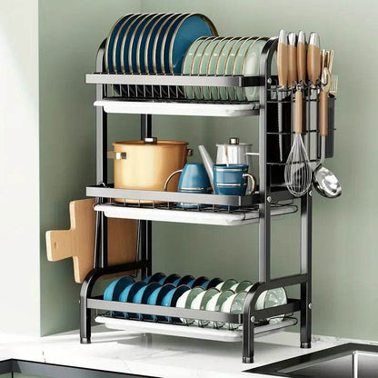 2-Tier & 3-Tier Dish Drying Rack – Large Kitchen Organizer with Holders & Drain Trays - Trendhub Pakistan