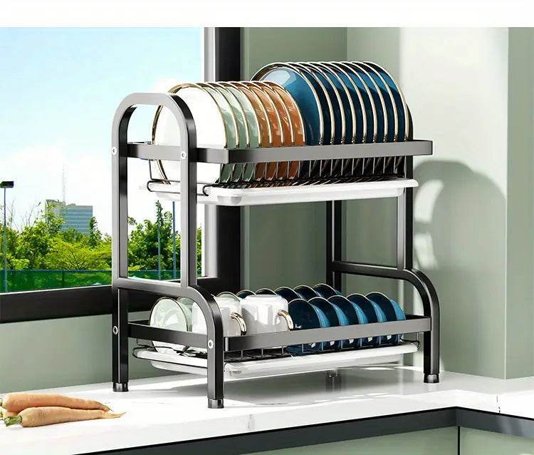 2-Tier & 3-Tier Dish Drying Rack – Large Kitchen Organizer with Holders & Drain Trays - Trendhub Pakistan