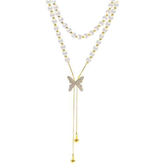 Butterfly Pearl Chain Necklace