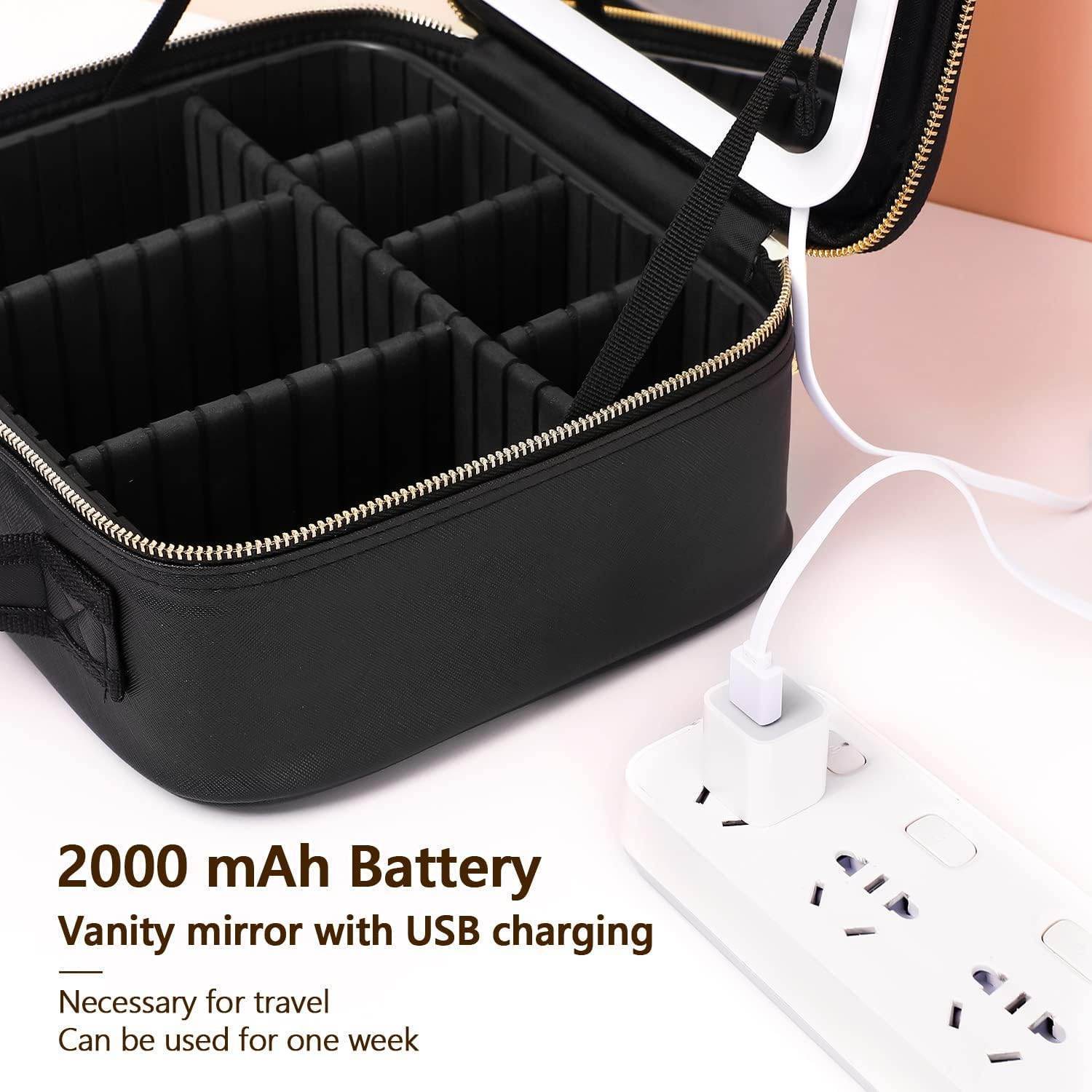 Travel Makeup Bag with LED Mirror & 3 Light Modes - Trendhub Pakistan