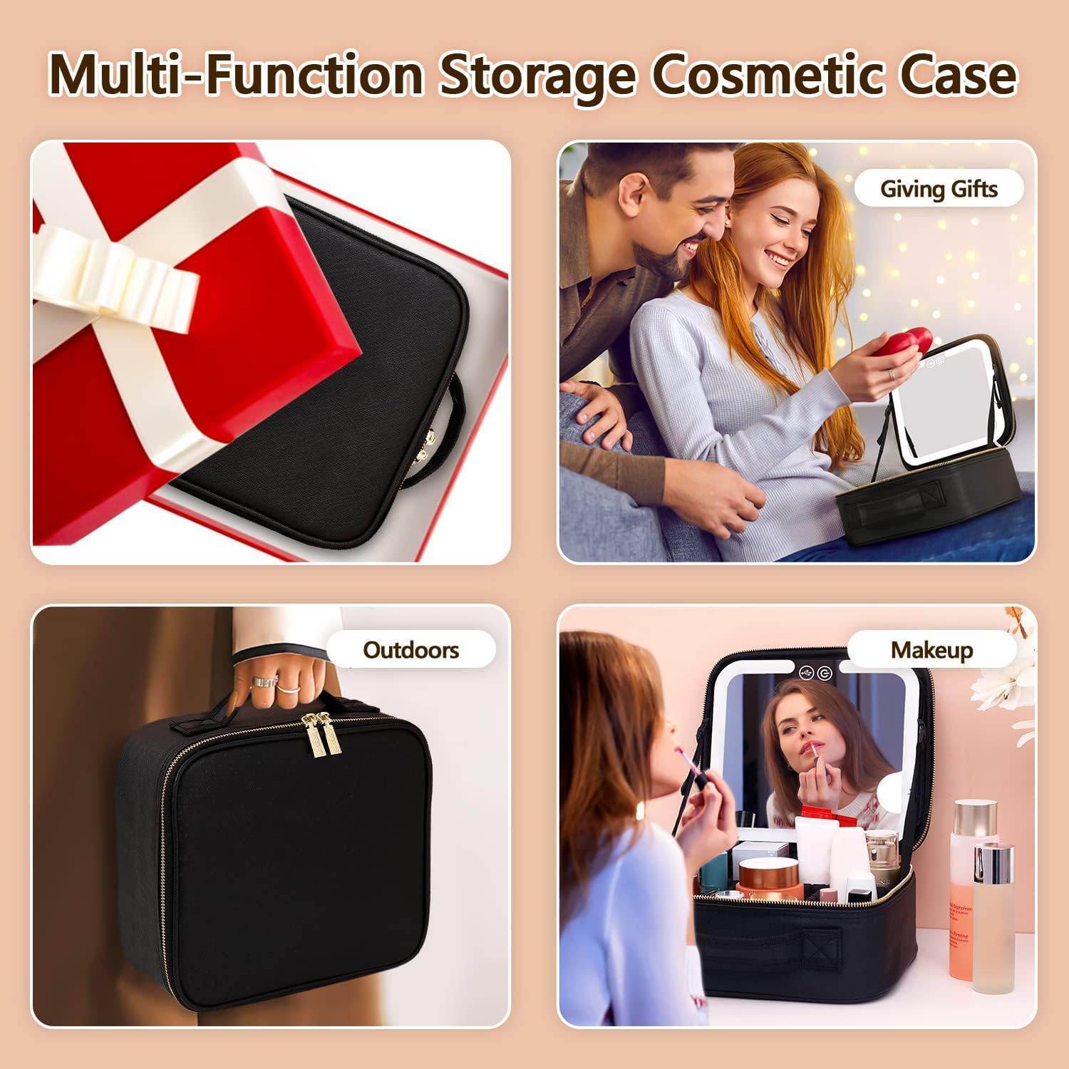 Travel Makeup Bag with LED Mirror & 3 Light Modes - Trendhub Pakistan